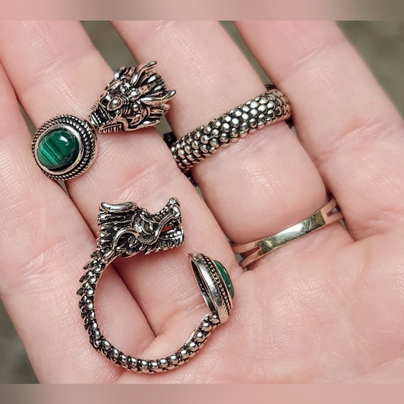 Malachite Dragon Ring. Adjustable Mens Crystal Jewlery. - Picture 4 of 4